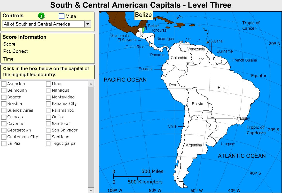 Capitals of South and Central America. Expert. Sheppard Software