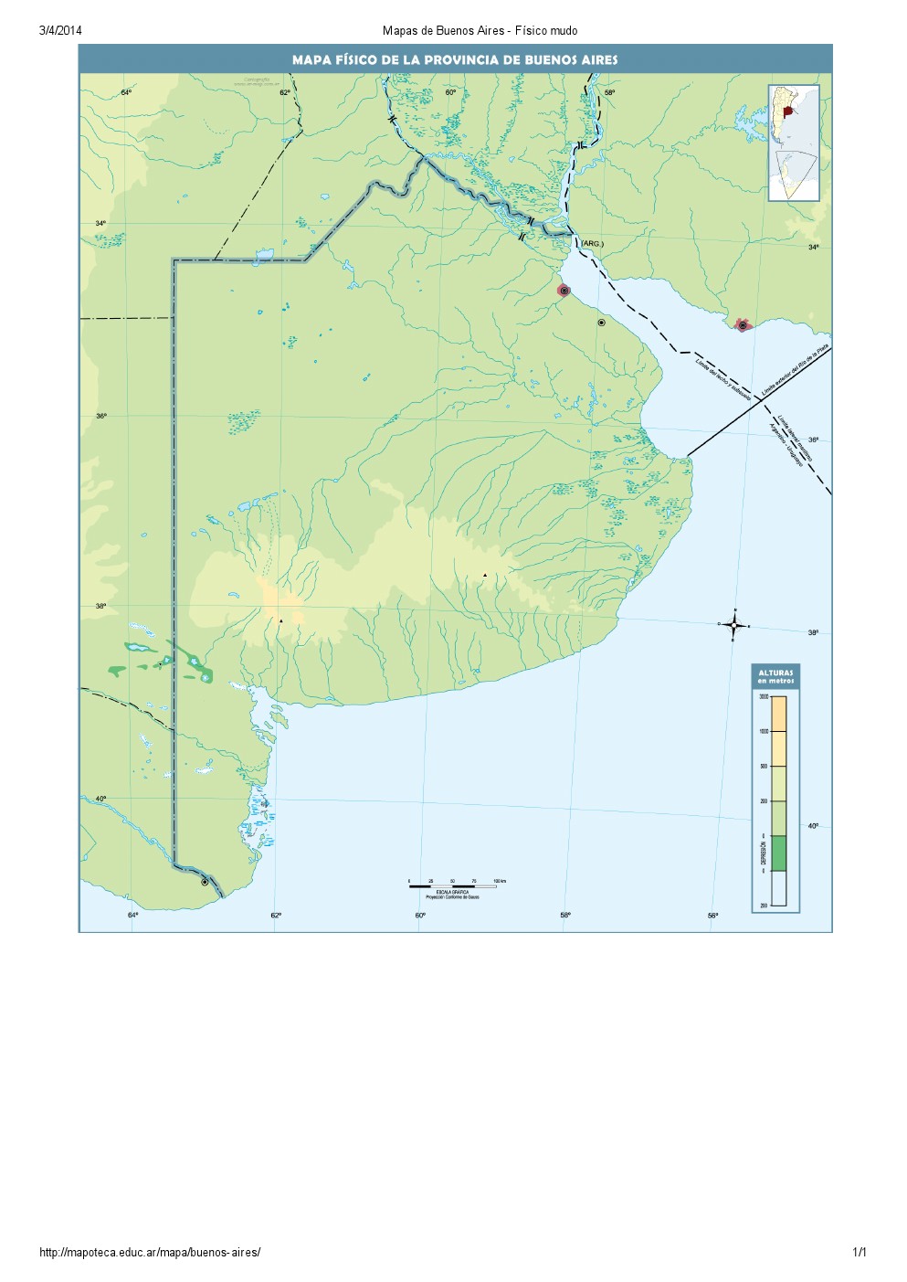 Mapa mudo de ríos y montañas de Buenos Aires. Mapoteca de Educ.ar