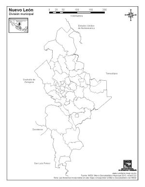 Mapa mudo de municipios de Nuevo León. INEGI de México