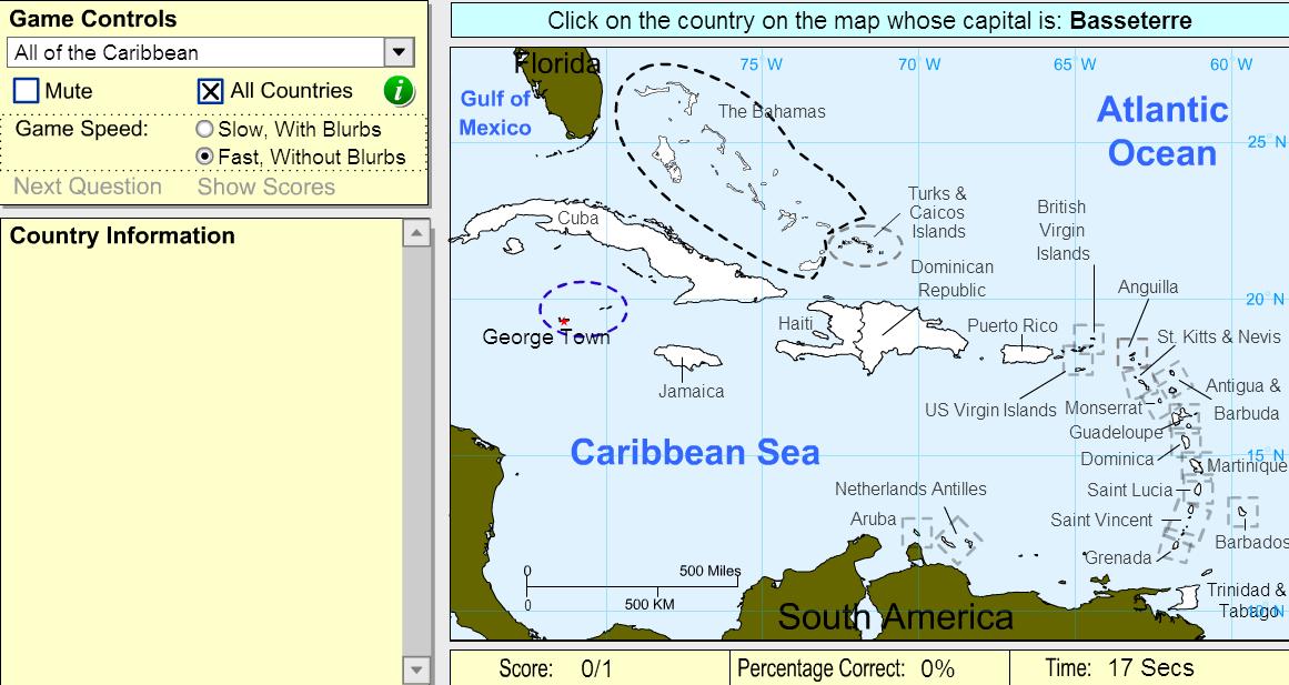 Capitals of the Caribbean. Intermediate. Sheppard Software