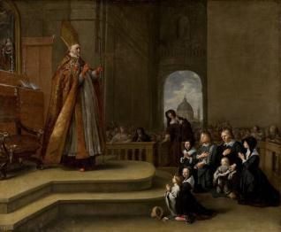 El obispo Rovenius bendiciendo a una familia (¿de Jacob van Wassenaer?)