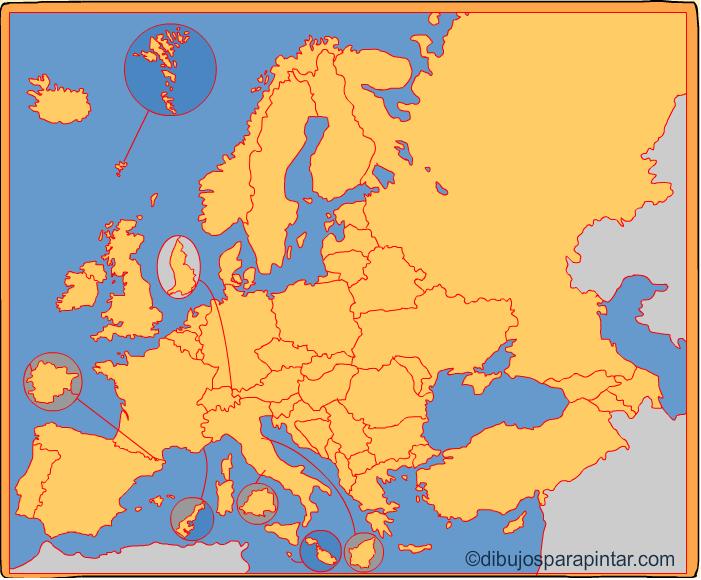 Países de Europa. Dibujos para pintar