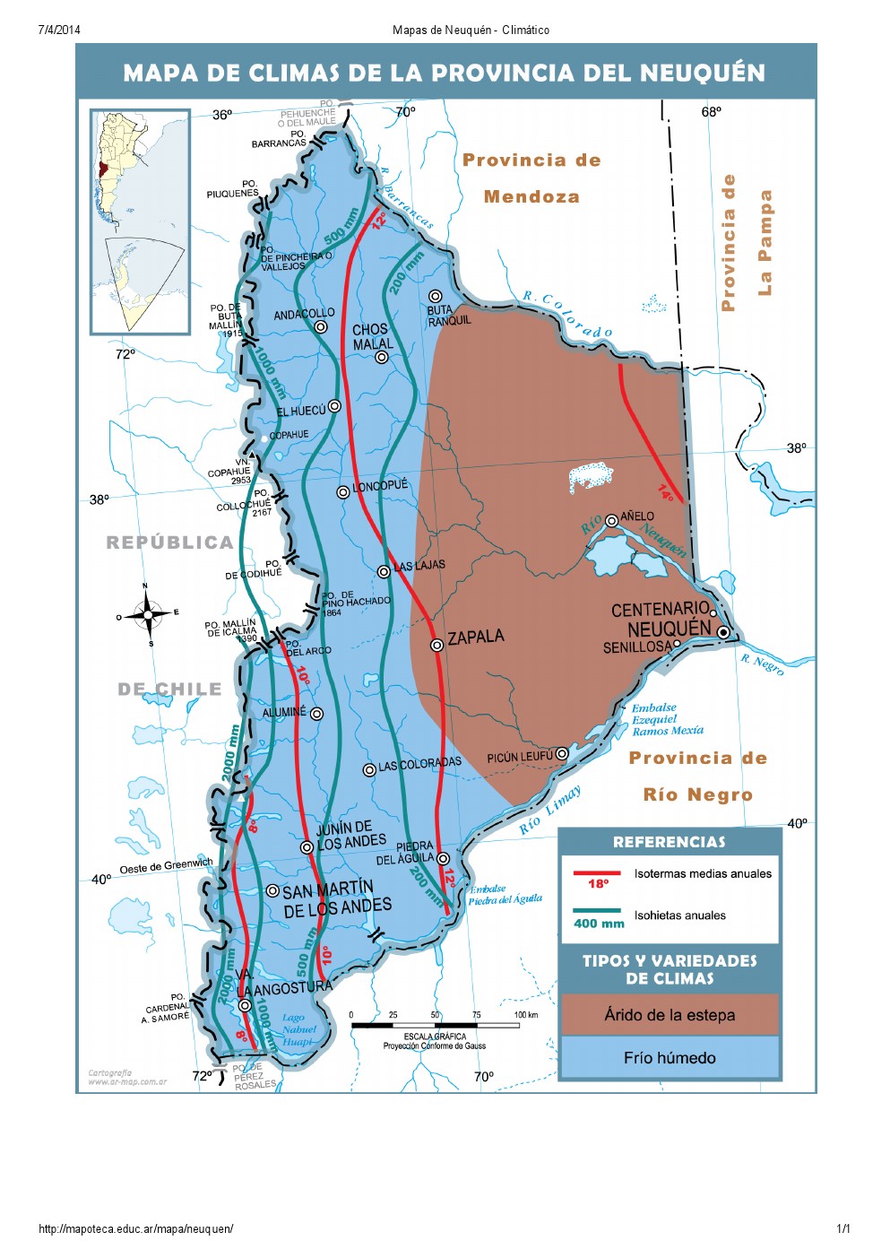 Mapa climático de Neuquén. Mapoteca de Educ.ar