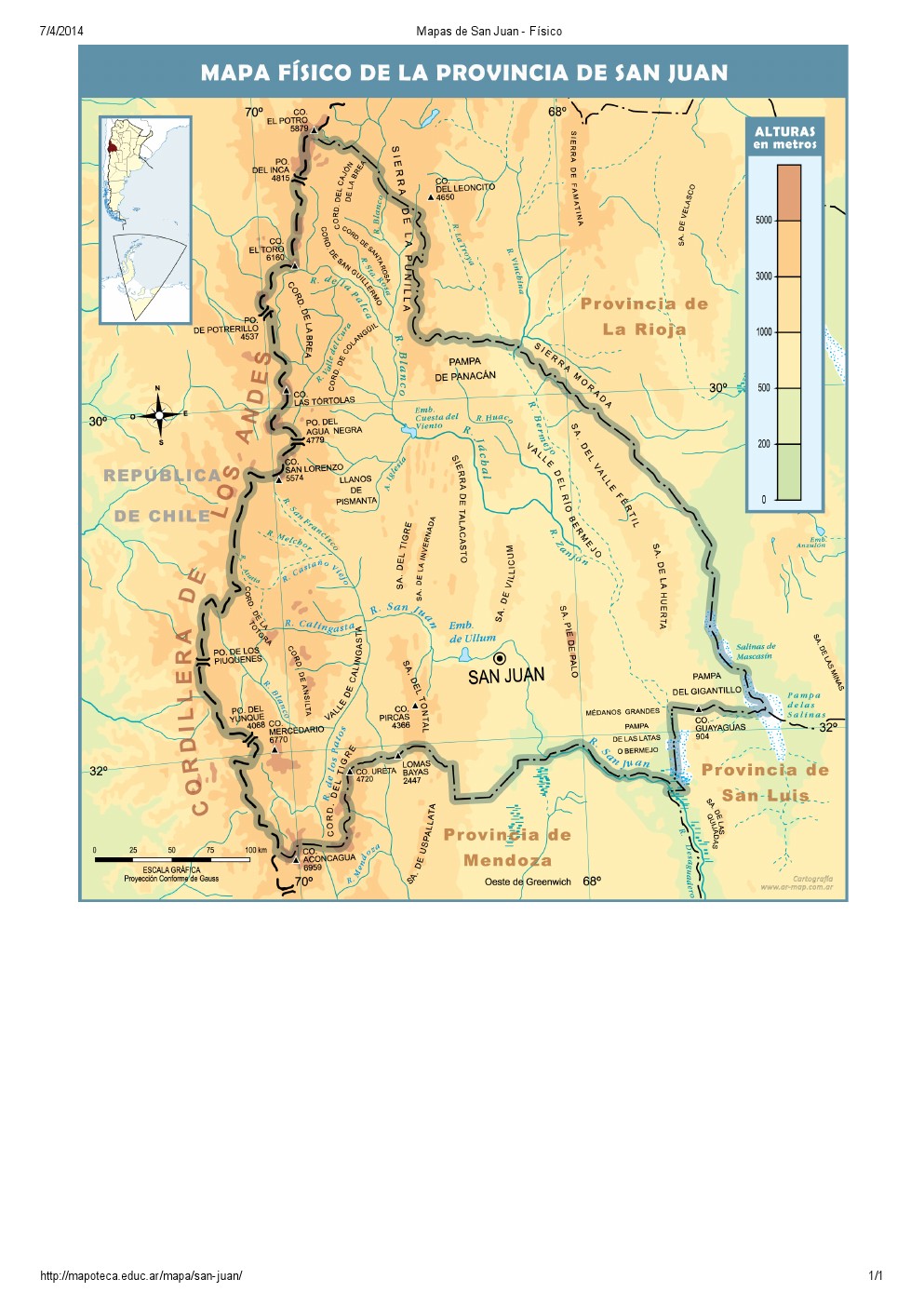 Mapa de ríos de San Juan. Mapoteca de Educ.ar
