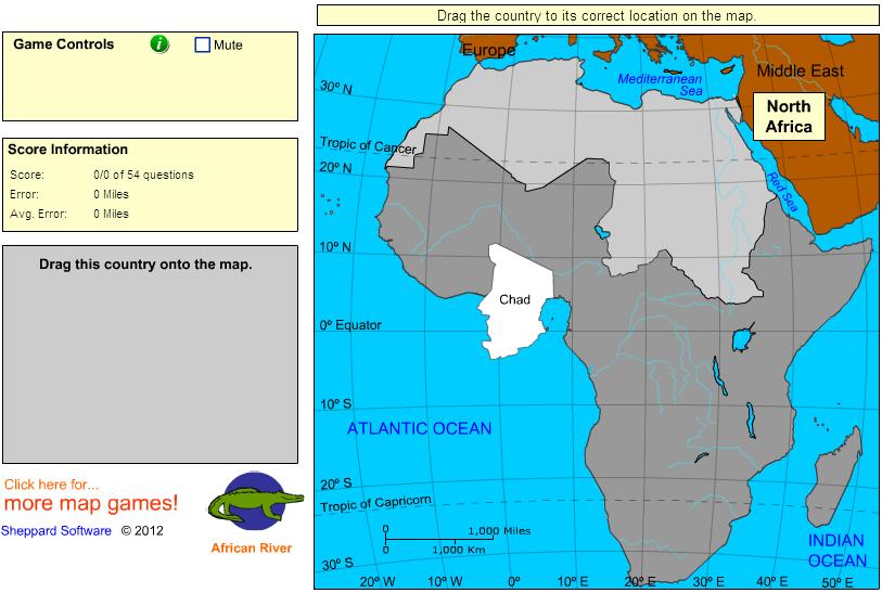 Countries of Africa. Advanced Beginner. Sheppard Software