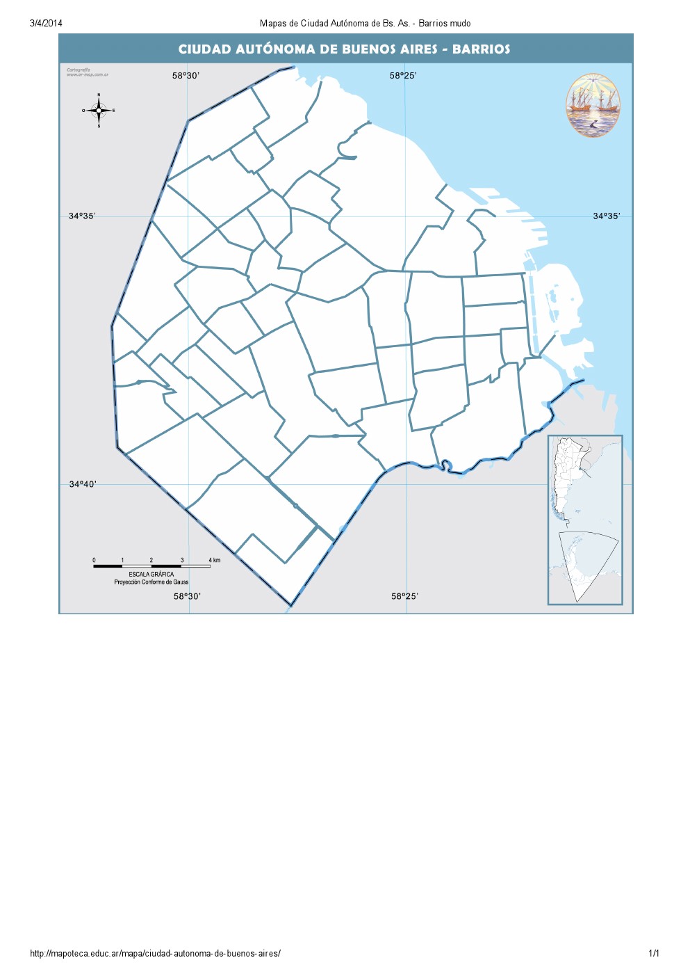 Mapa de barrios mudo de la ciudad de Buenos Aires. Mapoteca de Educ.ar