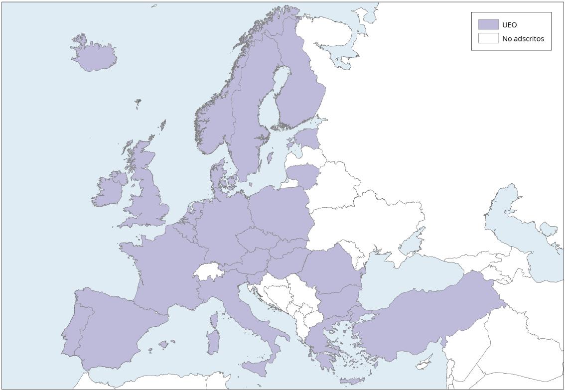 Mapa de Europa: Organizaciones de Defensa y Seguridad UEO. Learn Europe
