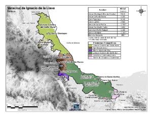 Mapa en color de montañas de Veracruz. INEGI de México