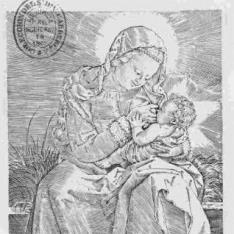 La Virgen con el Niño en un banco de cesped