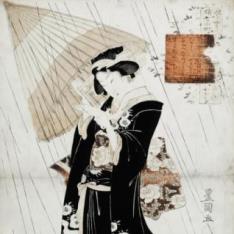 La poetisa Ono-no-Komachi bajo la lluvia