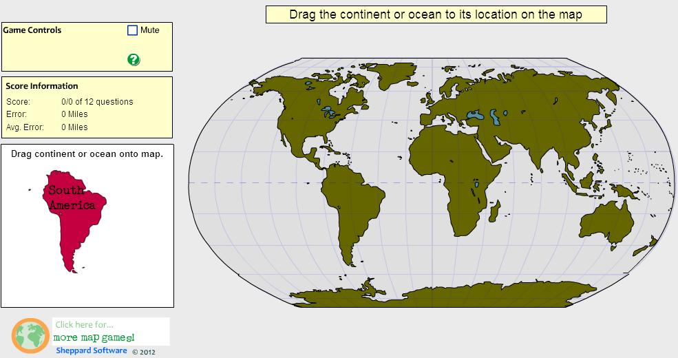 Continents and Oceans of the World. Intermediate. Sheppard Software