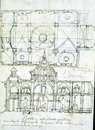 Planta y sección de las iglesias de San Cayetano y San juan de los Panetes de Zaragoza