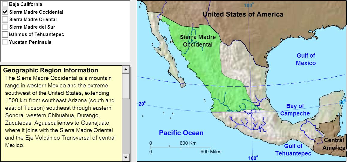 Geographic regions of Mexico. Tutorial. Sheppard Software