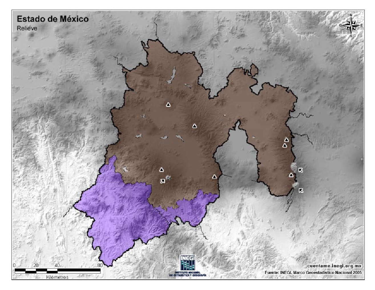 Mapa para imprimir del Estado de México Mapa mudo de montañas del Estado de  México. INEGI de México - Mapas Interactivos