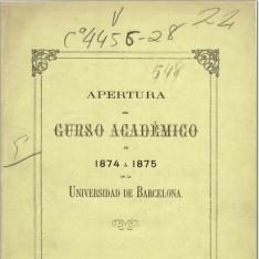 Discurso inaugural que en la solemne apertura del curso académico de 1874 a 1875 leyó ante el claustro de la Universidad de Barcelona ... D. Joaquín Riquelme y Lain-Calvo