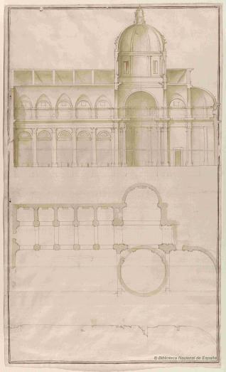 Planta, perfil y sección longitudinal de la iglesia de San Giovanni dei Fiorentini, Roma