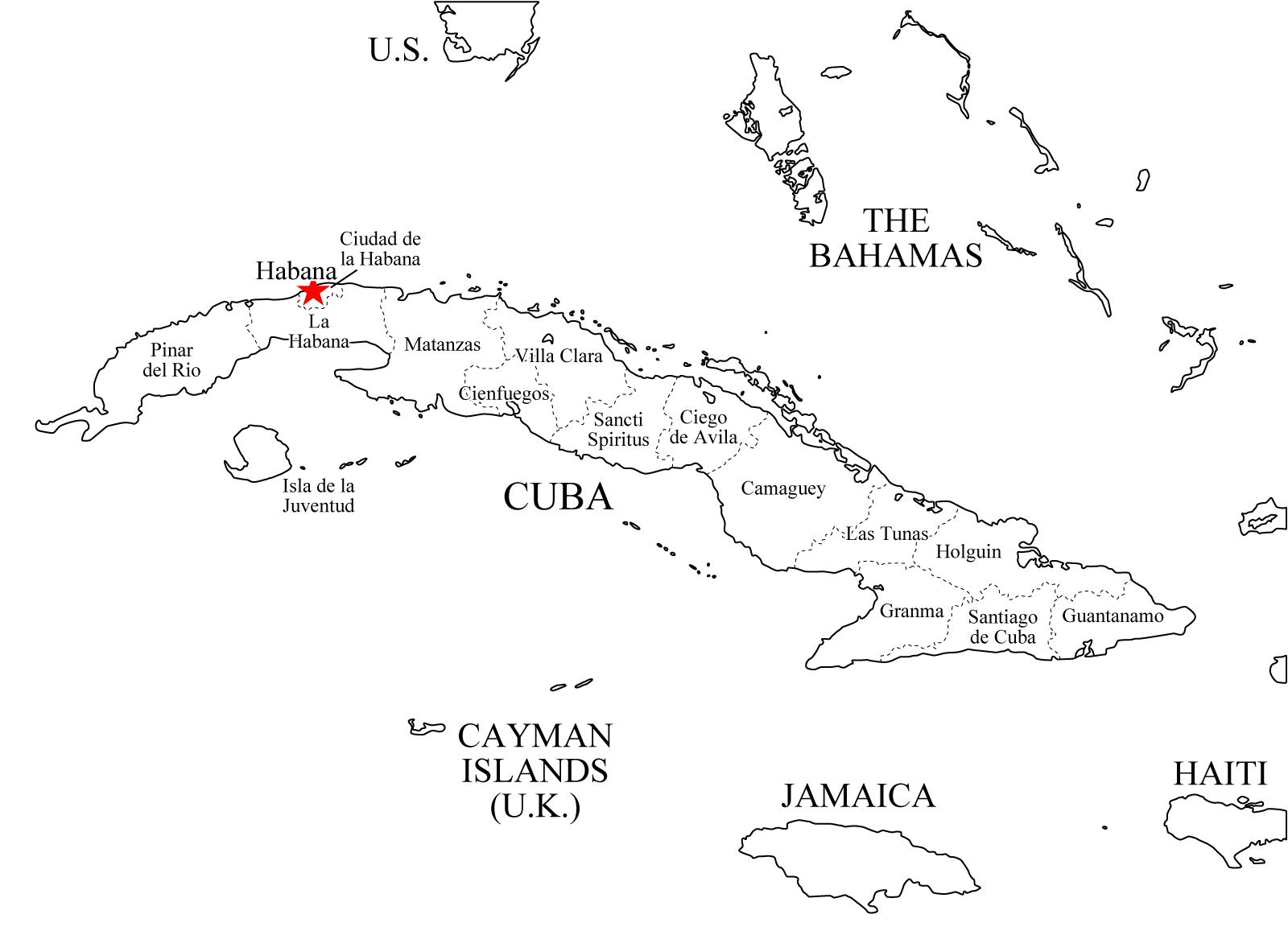 Mapa de provincias de Cuba. Freemap