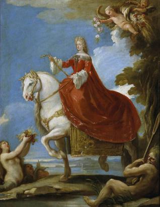 Mariana de Neoburgo, reina de España, a caballo