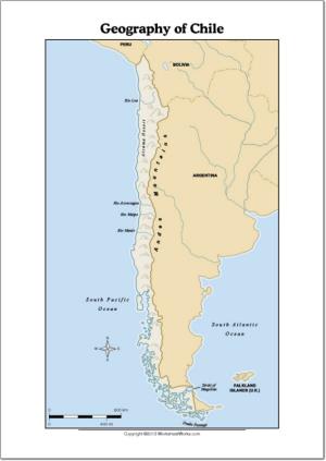 Mapa de ríos y montañas de Chile. WorksheetWorks