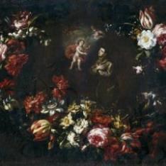 Guirnalda de flores con San Antonio de Padua