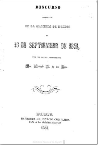 Discurso pronunciado en la Alameda de México el 16 de septiembre de 1851