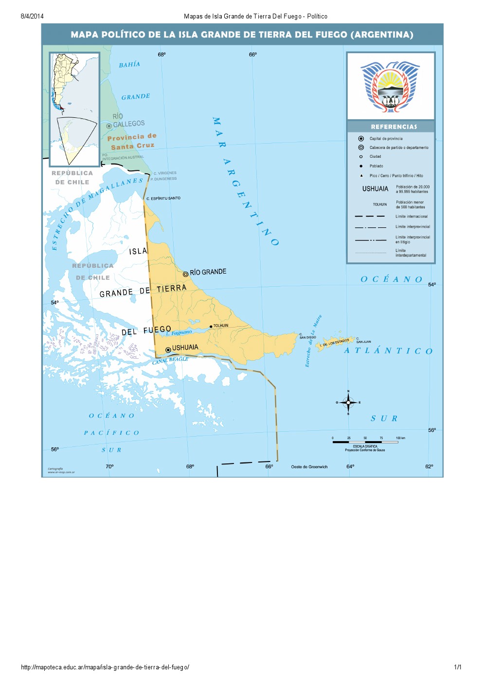 Mapa de capitales de Isla Grande de Tierra del Fuego. Mapoteca de Educ.ar