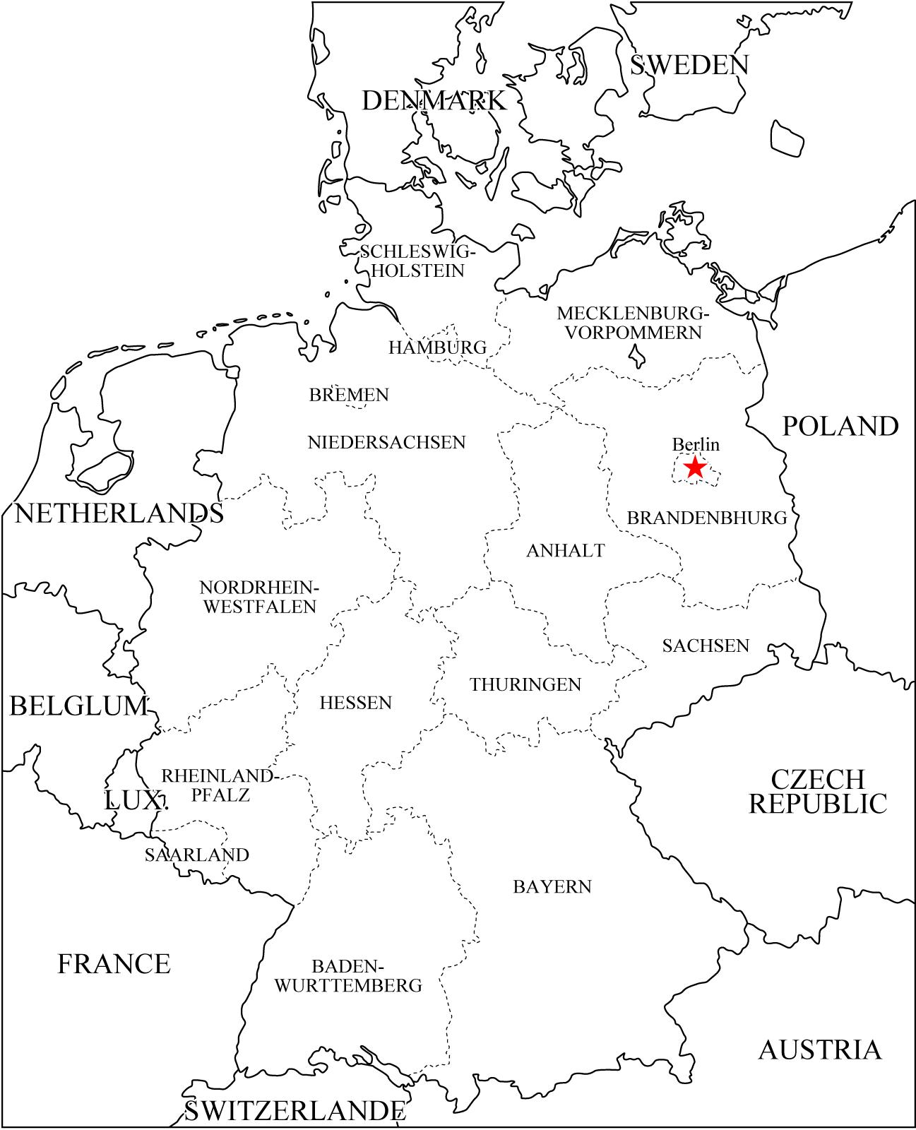 Mapa de estados federales de Alemania. Freemap