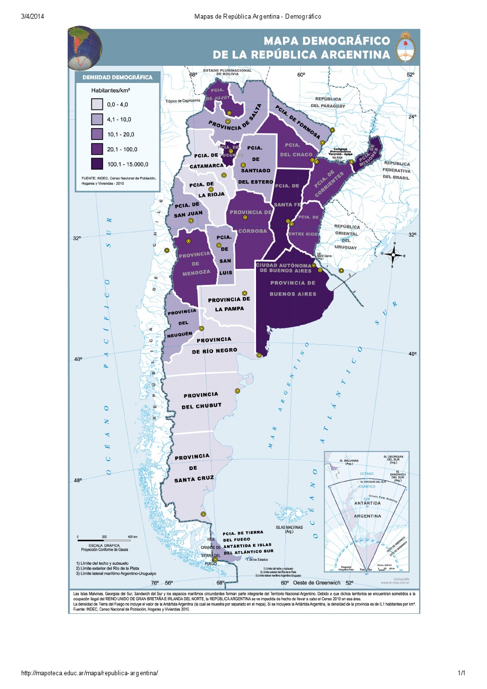 Mapa demográfico de Argentina. Mapoteca de Educ.ar