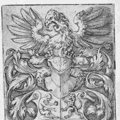 Escudo con águila como cimera y 4 animales en los campos