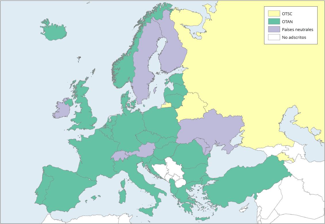 Mapa de Europa: Organizaciones de Defensa y Seguridad OTAN y OTSC. Learn Europe