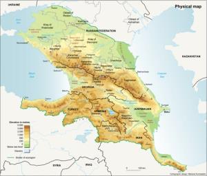 Mapa físico del Cáucaso. Grid-Arendal