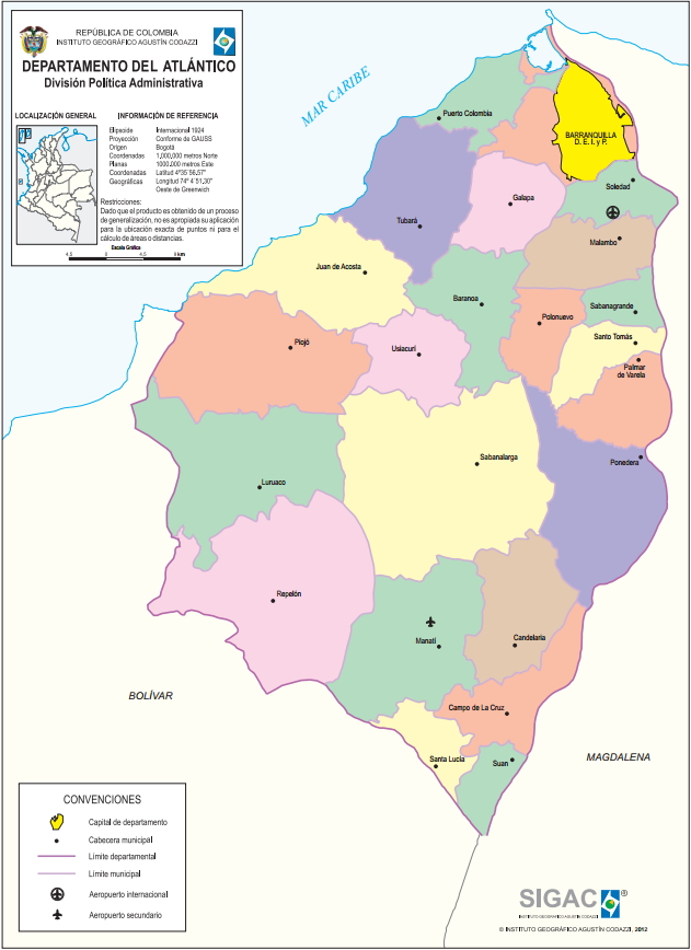 Mapa político de Atlántico (Colombia). IGAC
