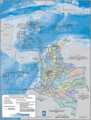 Mapa de fronteras marítimas y terrestres de Colombia. IGAC