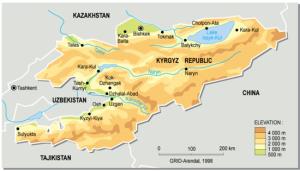 Mapa físico de Kirguistán. GRID-Arendal