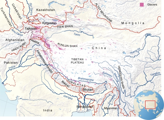 Mapa físico del Himalaya. GRID-Arendal