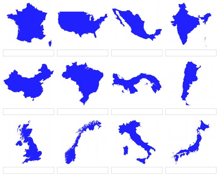 Shapes of world countries (JetPunk)