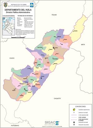 Mapa político de Huila (Colombia). IGAC