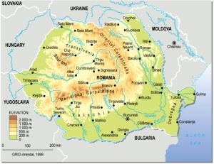 Mapa físico de Rumanía. Grid-Arendal