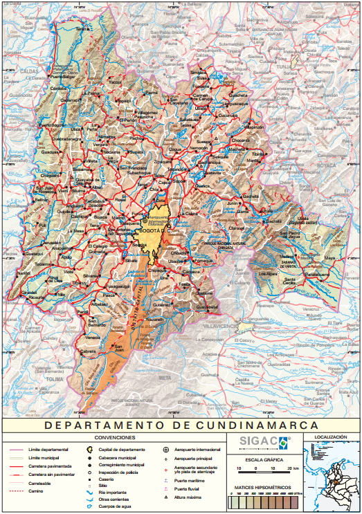 Mapa físico de Cundinamarca (Colombia). IGAC