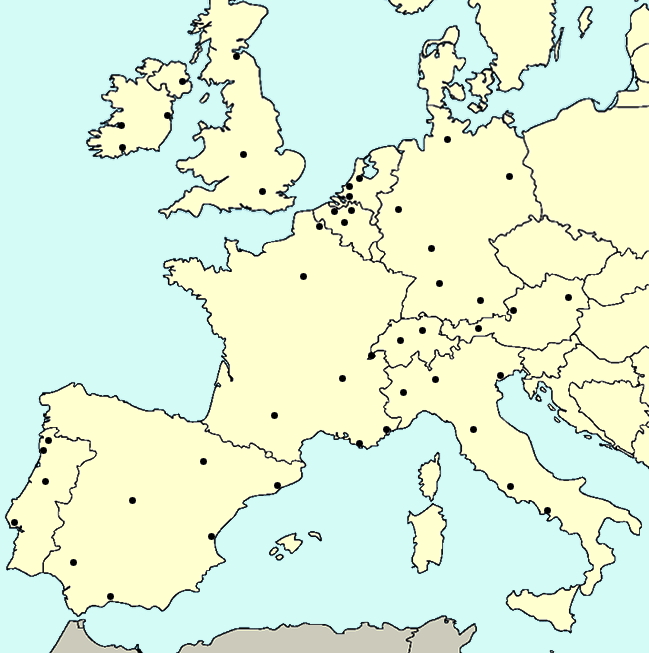 Major cities of Western Europe. Lizard Point