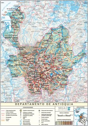 Mapa físico de Antioquia (Colombia). IGAC