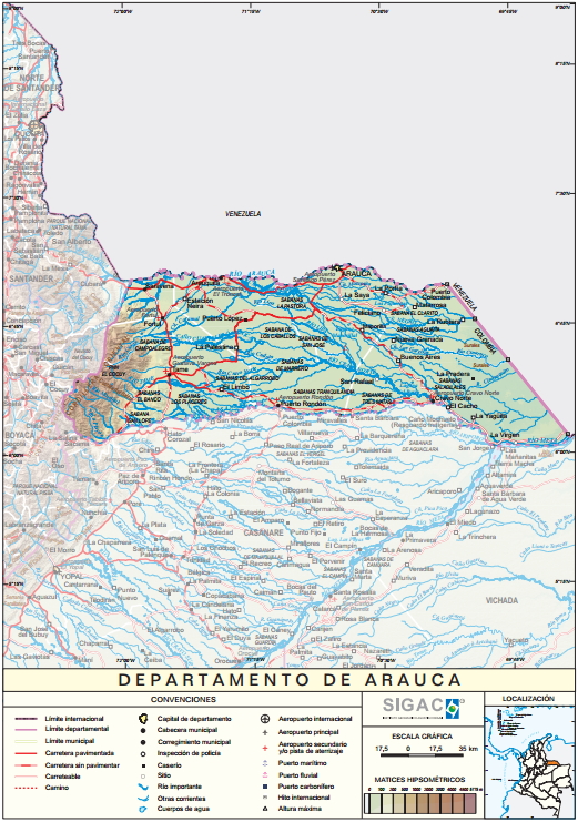 Mapa físico de Arauca (Colombia). IGAC