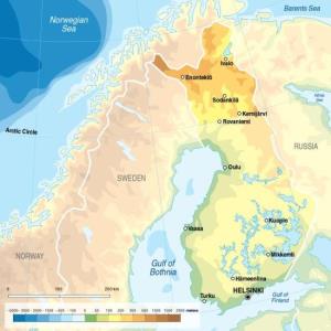 Mapa físico de Finlandia. GRID-Arendal