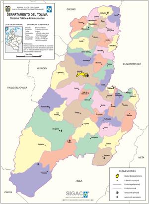 Mapa político de Tolima (Colombia). IGAC