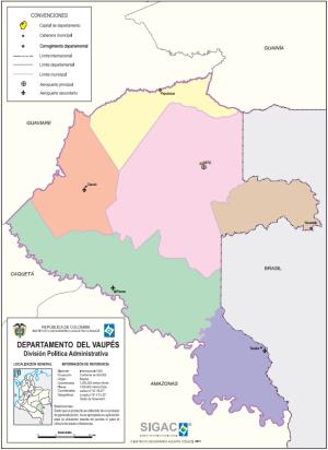 Mapa político de Vaupés (Colombia). IGAC