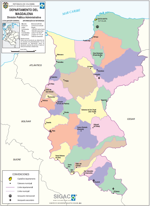 Mapa político de Magdalena (Colombia). IGAC