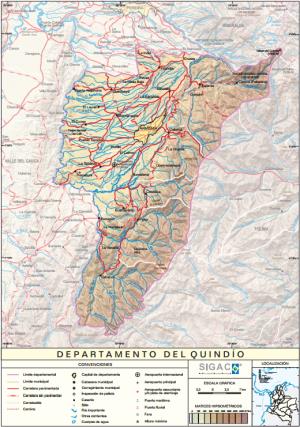 Mapa físico de Quindío (Colombia). IGAC