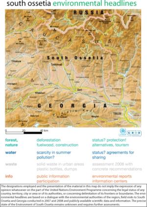 Mapa de relieve de la región de Osetia del Sur. Grid-Arendal