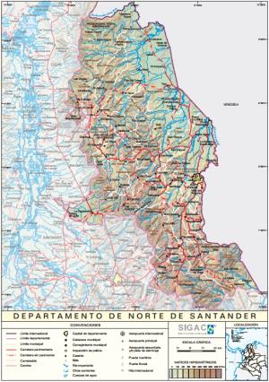 Mapa físico de Norte de Santander (Colombia). IGAC