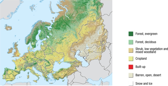 Mapa de relieve de Europa y Asia Central. Grid-Arendal